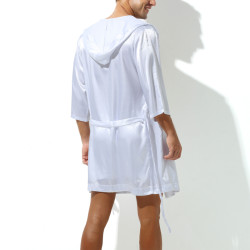 MenSexyWear Peignoir effet satiné LONG SLIT Blanc